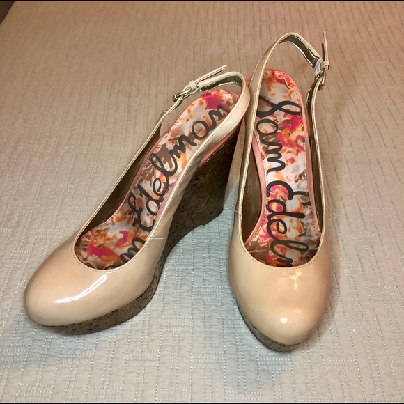 Sam Edelman Nude Patent Leather Platform Wedges - Picture 1 of 10